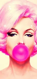 Pop art style wallpaper with pink bubble.