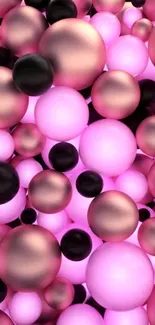 Vibrant wallpaper with pink and black glossy bubbles.