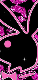 Vibrant pink bunny wallpaper with kiss pattern and black silhouette.