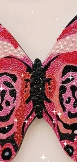 Intricate pink butterfly mobile wallpaper with vibrant and artistic patterns.