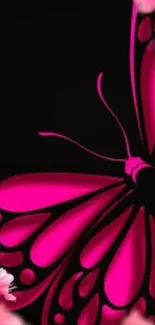 Vibrant pink butterfly with black accents and floral elements