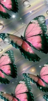 Vibrant pink butterfly mobile wallpaper with shimmering background.