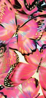 Vibrant pink butterfly pattern wallpaper for a striking mobile display.