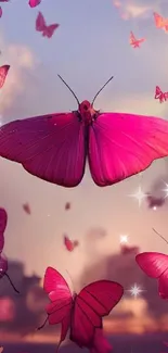 Vibrant pink butterflies on a dreamy backdrop.