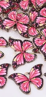 Vibrant pink butterfly pattern wallpaper.