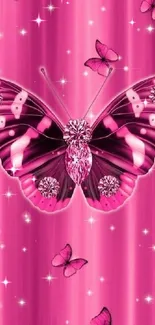 Pink butterfly wallpaper with sparkling gems.