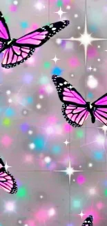 Vibrant pink butterflies with a pastel and sparkling background.