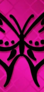 Vibrant fuchsia butterfly wallpaper with abstract design.