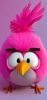 Vibrant pink cartoon bird on soft background.