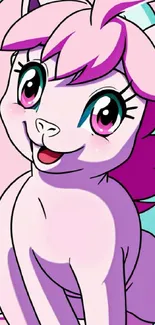 Cute pink cartoon pony with vivid colors in mobile artwork.