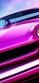 Vibrant pink classic car in retro style wallpaper.