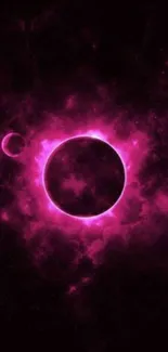 Pink cosmic eclipse with vibrant celestial theme.