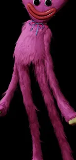 Pink furry creature wallpaper with dark background.