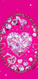 Vibrant hot pink wallpaper with diamond heart design.