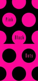 Vibrant pink and black polka dot wallpaper with bold design.