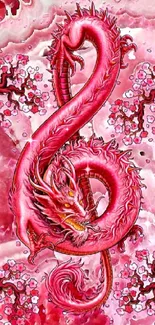 Pink dragon with cherry blossoms wallpaper art.