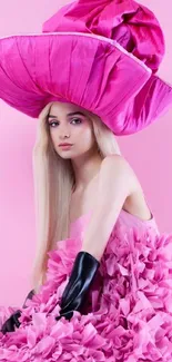 Pink fashion wallpaper with hat and dress