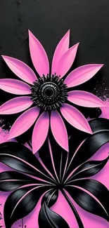 Pink and black floral art wallpaper with bold design.