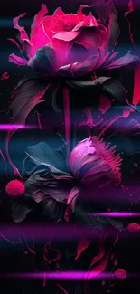 Vibrant pink floral art with dramatic dark background, perfect for mobile wallpaper.