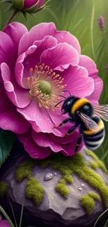 Beautiful pink flower with bee close-up, vibrant and natural.