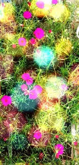 Top view of vibrant pink flowers amidst lush green leaves.