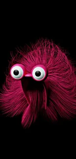 Pink fluffy creature with big eyes on black background wallpaper.