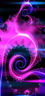 Colorful fractal art in pink and purple with swirling patterns.