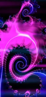 Vibrant pink and blue fractal design on a dark background.