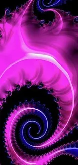 Vibrant pink fractal with swirling abstract patterns on a black background.