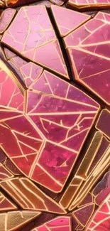 Vibrant pink geometric pattern with gold accents.