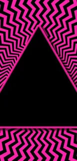 Vibrant pink zigzag wallpaper with black triangle.