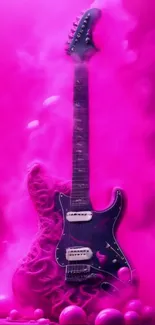 Vibrant pink electric guitar with smoke