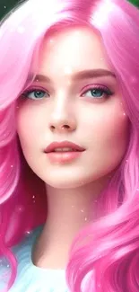 Digital art of a girl with vibrant pink hair.