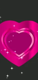 Vibrant pink heart wallpaper with sparkling stars on a dark background.