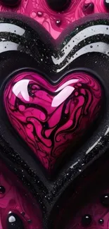 Vibrant pink and black heart design wallpaper.