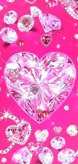 Vibrant pink background with diamond heart gems.