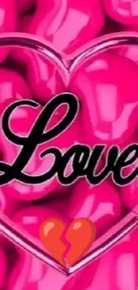 Vibrant hot pink heart design with 'Love' text and broken heart symbol.