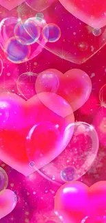 Vibrant pink heart wallpaper for mobile with dreamy heart designs.