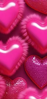Vibrant pink fluffy hearts wallpaper design.