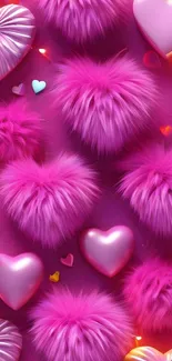 Fluffy vibrant pink heart wallpaper design.