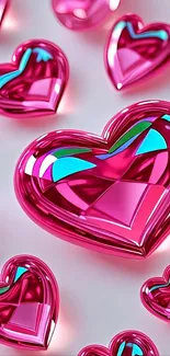 A vibrant pink 3D heart pattern wallpaper.