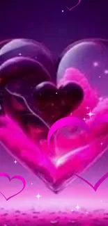 Romantic pink heart wallpaper with sparkles.