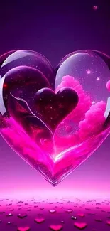 Vibrant pink heart wallpaper with cosmic design.