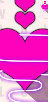 Mobile wallpaper featuring a vibrant pink heart with curved lines.