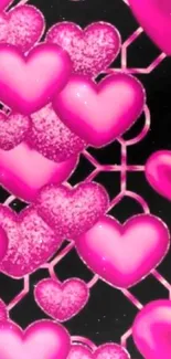 Vibrant pink heart wallpaper with sparkling details.