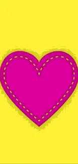 Pink heart on a yellow background wallpaper.