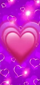 Vibrant pink heart wallpaper with purple background.