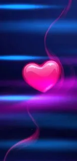 Vibrant pink heart on dark background with neon glow elements.