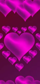 Vibrant pink heart pattern mobile wallpaper.