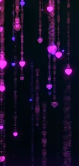 Cascading pink hearts on a dark background, perfect for mobile wallpaper.